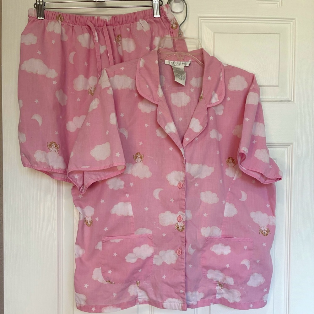 ESLEEP Cloud, Moon and stars pajama Set women’s medium pull on pockets comfy